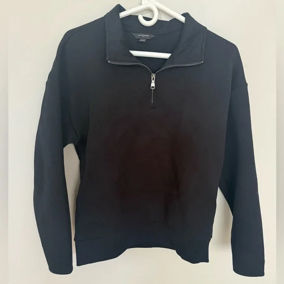 Banana Republic Factory Black Knit Quarter Zip Sweatshirt Medium - Picture 2 of 5